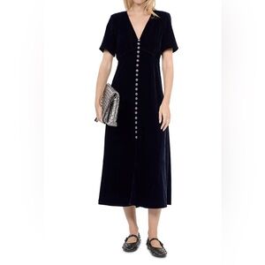 NWT - The Kooples Navy Velvet Button-Down Midi Dress Size 3/Large